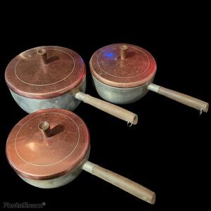 Vtg Wear Ever Aluminum Hallite 6 pc Copper Lid Pots and Pans Cookware 2.5 qt 1.5
